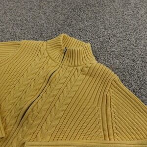 VTG Lands End Cardigan Womens PL Yellow Cable Knit Full Zip Sweater Jacket Japan